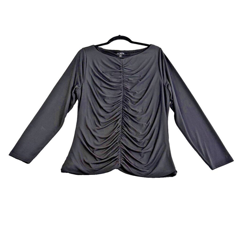 J.Crew Ruched Blouse Long Sleeve Black Career Office Siren Top Women's XXL